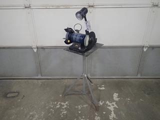 Mastercraft 055-3518-2 120V 6 In. Bench Grinder w/  1/2HP and 2.8A and Work Light SN 1222139410 c/w Adjustable Height Tripod Stand  **Note: Buyer Responsible For Load Out, Located Offsite @ 493 Sioux Road,  Sherwood Park, AB, For More Details Contact 780-944-9144**