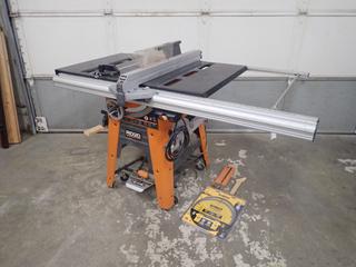 Ridgid TS3650 120/240V 10 In. Portable Cast Iron Table Saw w/ 1.5HP, 13/6.5A, 1Ph and Herc-U-Lift Caster Set SN P073455086  **Note: Buyer Responsible For Load Out, Located Offsite @ 493 Sioux Road,  Sherwood Park, AB, For More Details Contact 780-944-9144**