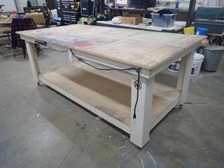 8 Ft. x 4 Ft. x 38 In. Portable Wood Work Table **Note: Buyer Responsible For Load Out, Located Offsite @ 493 Sioux Road,  Sherwood Park, AB, For More Details Contact 780-944-9144**