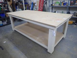 8 Ft. x 4 Ft. x 38 In. Portable Wood Work Table **Note: Buyer Responsible For Load Out, Located Offsite @ 493 Sioux Road,  Sherwood Park, AB, For More Details Contact 780-944-9144**