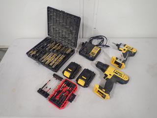 Dewalt DCF885 20V 1/4 In. Impact Driver SN 149475 c/w Dewalt DCD771 20V 1/2 In. Drill Driver SN 760494 (2) 20V Batteries, Battery Charger and Qty of Assorted Drill Bits **Note: Buyer Responsible For Load Out, Located Offsite @ 493 Sioux Road,  Sherwood Park, AB, For More Details Contact 780-944-9144**