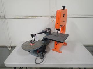 Delta 40-530C 115V 16 In. Scroll Saw w/ 1/10HP SN W9742 c/w Black 74-480-04 Drill Powered Bandsaw **Note: Buyer Responsible For Load Out, Located Offsite @ 493 Sioux Road,  Sherwood Park, AB, For More Details Contact 780-944-9144**