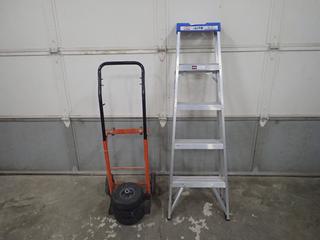 Lite LP-50597 5 Ft. Aluminum Step Ladder w/ 200lb Load Rating c/w Adjustable Hand Truck and (3) 4.10/3.50-4 Tires **Note: Buyer Responsible For Load Out, Located Offsite @ 493 Sioux Road,  Sherwood Park, AB, For More Details Contact 780-944-9144**