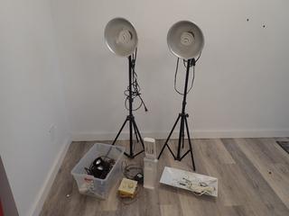 (2) Lights w/ Tripod Stands c/w Ottlite GX7911 Portable Light w/ Charger and Assorted Lights and Fixtures **Note: Buyer Responsible For Load Out, Located Offsite @ 493 Sioux Road,  Sherwood Park, AB, For More Details Contact 780-944-9144**