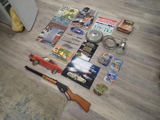 Daisy Red Ryder 1938B BB Air Gun c/w Qty of Assorted Hot Wheels, Licence Plates, Signs and Grilles **Note: Buyer Responsible For Load Out, Located Offsite @ 493 Sioux Road,  Sherwood Park, AB, For More Details Contact 780-944-9144**