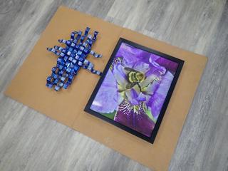 19 In. x 16 In. "Wendy McPeak" Original Locally Made Woven Decorative Glass Art Wall Piece c/w 22 In. x 18 In. Framed Bumblebee Picture **Note: Buyer Responsible For Load Out, Located Offsite @ 493 Sioux Road,  Sherwood Park, AB, For More Details Contact 780-944-9144**