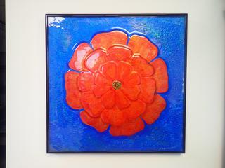15 1/4 In. x 15 1/4 In. "Wendy McPeak" Original Locally Made Framed Decorative Glass Art Flower Wall Piece **Note: Buyer Responsible For Load Out, Located Offsite @ 493 Sioux Road,  Sherwood Park, AB, For More Details Contact 780-944-9144**