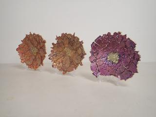 Qty of (3) "Wendy McPeak" Original Locally Made Decorative Glass Art Ice Flower Display Pieces Approx 8 In. x 7 In.  **Note: Buyer Responsible For Load Out, Located Offsite @ 493 Sioux Road,  Sherwood Park, AB, For More Details Contact 780-944-9144**