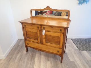 46 In. x 19 In. 38 In. Antique Chest Drawer w/ Mirror **Note: Buyer Responsible For Load Out, Located Offsite @ 493 Sioux Road,  Sherwood Park, AB, For More Details Contact 780-944-9144**