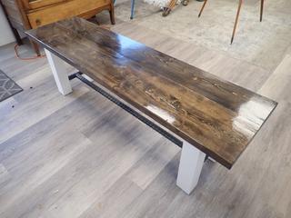 61 In. x 16 In. x 19 In. Glossed Wood Bench **Note: Buyer Responsible For Load Out, Located Offsite @ 493 Sioux Road,  Sherwood Park, AB, For More Details Contact 780-944-9144**