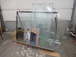 60 In. x 33 In. x 45 In. A-Frame Panel Cart c/w Qty of 1/4 In. and 3/4 In. Tempered Glass Sheets and Assorted Glass **Note: Buyer Responsible For Load Out, Located Offsite @ 493 Sioux Road,  Sherwood Park, AB, For More Details Contact 780-944-9144**