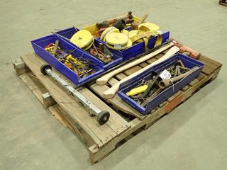 Qty Of Allen Keys, Mallets, Hammers, Pipe Wrench, (2) Pickaxe, Sledgehammer, Magnetic Sweeper And Assorted Supplies (R-4-3)