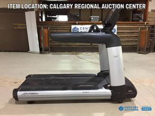 High River Location -  Life Fitness 95T Treadmill with FlexDeck Shock Absorption System, Programs and Fitness Monitoring, 0-15% Incline, 0.5-14mph, 120V, 20 Amp Plug, S/N AST172028.  Tested and Functioning