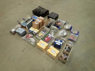 Qty Of Assorted Headlights, Fog Lights, LED Magnetic Warning Lamp, Marker Lights, Stop Lights, (2) Storage Boxes And Assorted Supplies (M-2-2)