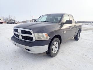2014 Ram 1500 4X4 Crew Cab Pickup c/w Hemi 5.7L V8, A/T And LT265/70R17 Tires. Showing 223,787kms. VIN 1C6RR7FT8ES178782 *Note: Check Engine Light On, Runs - Key Does Not Stay In Ignition, Ignition Requires Repair, Dent In Front/Rear Bumpers*