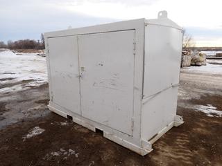 8 Ft. X 4 Ft. X 70 In. Double-Sided 4-Door Steel Skid Mounted Job Box c/w Fork Pockets And Contents *Note: Dent On Side* (Row-5)