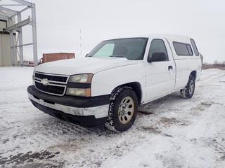2006 Chevrolet Silverado Regular Cab Pickup c/w 4.3L V6, A/T, Range Rider Canopy And 245/70R17 Tires. Showing 170,894kms. VIN 3GCEC14X46G184714 *Note: Last Registered In BC, Theft Recovery, Dent In Driver Side Back Bumper*