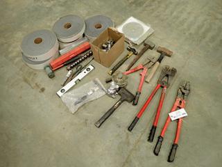 Qty Of Assorted Hammers, Sockets, HILTI Drill Bit, Level Stick, Cable Crimper/Cutter And Assorted Supplies (P-2-1)