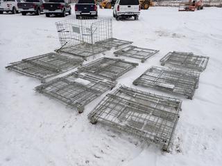 (2) 4 Ft. X 4 Ft. X 4 Ft. Metal Folding Crates And (7) 40 In. X 40 In. 25 In. Stainless Steel Crates *Note: Damaged* (Row-4)