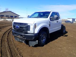 2018 Ford F350 XL Super Duty 4X4 Cab And Chassis c/w 6.2L V8, A/T And LT265/70R17 Tires. Showing 296,296kms. VIN 1FT8X3B67JEC30611 *Note: Check Engine Light And Tire Gauge Indicators On, Rear Passenger Door, Hood And Front Bumper Dented, Hole In Grille And Driver Rear View Mirror, Passenger Wiper Arm Not Attached*  (FORT SASKATCHEWAN YARD) *PL#129*