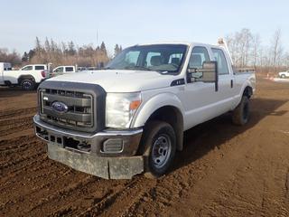 2012 Ford F350 XL Super Duty 4X4 Crew Cab Pickup c/w 6.2L V8, A/T, Aluminum Headache Rack w/ Side Rails, Plywood Box Liner And 265/70R17 Tires. Showing 154,447kms. VIN 1FT8W3B61CEC03233 *Note: ABS, Tire Pressure Gauge And Air Bag Indicator Lights On, Rear Bumper Panels, Tailgate And Driver Tailgate Missing, Steering Column Cover Missing, Rust Throughout Body, Box Panels Damaged* (FORT SASKATCHEWAN YARD)