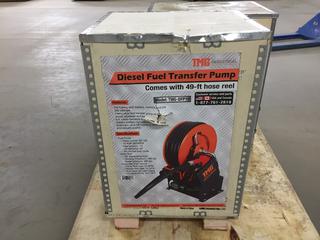 Unused TMG Industrial TMG-DFP10 Portable Diesel Transfer Pump c/w 49ft Hose Reel, Auto Shut Off, DC 12-Volt, 15 GPM (HIGH RIVER YARD)