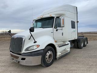 2013 International Prostar T/A Truck Tractor c/w MaxxForce 13 450 HP, A/T, A/C, Air Ride Susp., GVWR 53,220 LB, WB 288in, Front Axle Rating 13,220 LB, Rear Axle Rating 20,000 LB, 11R22.5 Tires, Showing 1,006,271 Kms, VIN 3HSDJSJR9DN369032 *Note: Out Of Province, Saskatchewan* (HIGH RIVER YARD)