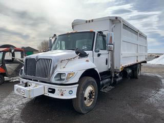 2007 International 7400 Side Load Recycle Truck c/w 245 HP DT466, Auto, Labrie Top Select TS1000 End Dump, Right Hand Stand Up Drive Conversion, 11R22.5 Tires, Showing 232,209 KMs, VIN 1HTWCAAN97J400129 *Note: Oil Spray From Cap Left Off, Runs/Drives, Requires Boost* (HIGH RIVER YARD)