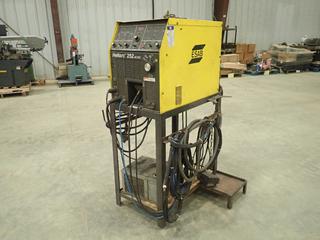 ESAB Heliarc 252 AC/DC 230/460/575V Single Phase TIG Welder c/w Dynaflux Tig-er Cooler, ESAB FC5C Foot Controller, Tig Gun, Ground Cable And 34in x 20in x 36in Steel Stand. SN TP-J642006 (FORT SASKATCHEWAN YARD)