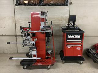 Hunter WinAlign HD Alignment System Includes WA67X Control Cabinet, (6) DSP700 Sensors w/ 15in - 28in Self Centering Wheel Clamps , Truck Pusher, (2) Portable Turn Plates And Storage Cart. *Note: Power Cable Needs Be Replaced* (HIGH RIVER YARD)