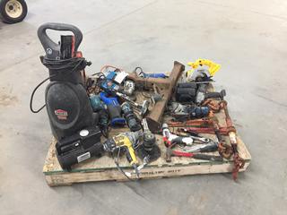 Pallet of Assorted Tools c/w Pressure Washer, Battery Chargers, Angle Grinders, Saws, Drills , Boomers, Hitch Receiver, Etc (HIGH RIVER YARD)