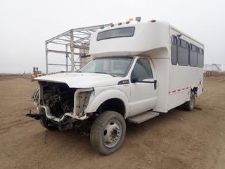 2011 Ford F550 XL Super Duty 4X4 15-Passenger Forest River Glaval Bus c/w 225/70R19.5 Tires. Showing 84,897miles. VIN 1FDGF5HY8BEC26373 (Conversion SN 5NHBGEA24BF012344) *Note: No Engine Or Transmission, Parts Only* (FORT SASKATCHEWAN YARD)