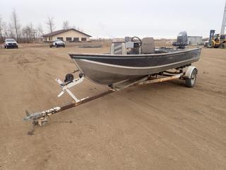 Misty River Suma Pro ZMR PF-16-20 16ft Aluminum Boat w/ Suzuki DT55 Two-Stroke Outboard Motor And Humminbird 100SX Fish Finder. HIN ZMR56066G293 c/w 1993 EZ Loader 18ft S/A Boat Trailer w/ 2in Ball Hitch and P165/80R13 Tires. VIN 1ZE1NDV1XPAY33208 (FORT SASKATCHEWAN YARD) *PL#1131*
