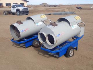 (2) Frost Fighter IDF#350LP/NG 115V Single Phase 350,000BTU Indirect Fired Heaters. SN 07120213PN, SN 07120223PN *Note: Parts Only, Running Condition Unknown And (2) Flat Tires* (FORT SASKATCHEWAN YARD)