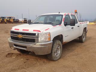 2014 Chevrolet Silverado 2500HD 4X4 Crew Cab Pickup c/w 6L Vortec V8, A/T And LT265/70R17 Tires. Showing 218,516kms. VIN 1GC1KVCG7EF102291 *Note: Rust Throughout Body*