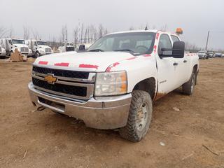 2014 Chevrolet Silverado 2500HD 4X4 Crew Cab Pickup c/w 6.0L Vortec V8, A/T And LT265/70R17 Tires. Showing 224,613kms. VIN 1GCC1KVCG3EF102398 *Note: Driver Door Don't Open/Close Properly, Front Driver Panel Dented, Rust Throughout Body*