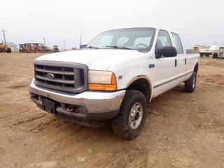 2001 Ford F350 XL Super Duty 4X4 Crew Cab Pickup c/w 5.4L V8 Triton, A/T, 8ft Box And 265/75R16 Tires. Showing 441,452kms. VIN 1FTSW31L81EA83697 *Note: Windshield Cracked, Rust Throughout Body*