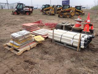 Qty Of Assorted Construction Safety Signs, Traffic Cones, Delineator Posts, Bases And A-Frame Steel Frames