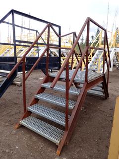 105in X 3ft X 70in 4-Step Industrial Crossover Stairs *Note: Handrail Dented* **THIS ITEM IS LOCATED @ 1 SUNSET BOULEVARD**