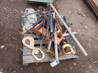 Qty Of Trailer Stands, Tirmaster T-7 Lifting Machine, Swivel Hooks And Assorted Supplies **THIS ITEM IS LOCATED @ 1 SUNSET BOULEVARD**