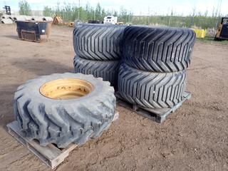 Qty Of (4) BKT 600/50-22.5 Flotation 648 Tires w/ Rims c/w (1) Firestone 19.5L-24 Tires