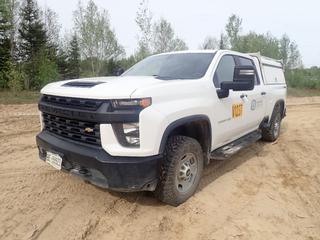 2021 Chevrolet Silverado 2500HD 4X4 Crew Cab Pickup c/w 6.6L V8 Gasoline, 6-Spd A/T, Backup Camera, SWISS Box Canopy And LT265/70R17 Tires. Showing 11,129hrs, 59,064kms. VIN 1GC4YLE72MF136716