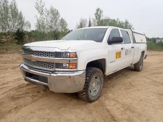 2019 Chevrolet Silverado 2500HD 4X4 Crew Cab Pickup c/w 6.0L V8, 6-Spd A/T, Backup Camera, ARARE Box Canopy And LT275/70R17 Tires. Showing 13,530hrs, 82,593kms. VIN 1GC1KREG1KF255880 *Note: Check Engine Light On*