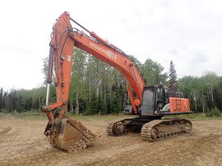 2014 Hitachi ZAXIS ZX470LC-5B Excavator c/w 65in Q/C Dig Bucket, A/C Cab, Isuzu 9.8L 270kw Diesel And 24in DBG Pads. Showing 14,803hrs. PIN HCMJAA70V00030413 *Note: (1) Tooth Broken On Bucket*