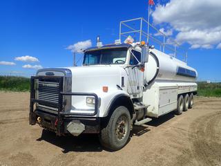 2005 Freightliner Tri-Drive Fuel Truck c/w Detroit Series 60 14L, Eaton Fuller 18-Spd, 6999lb GVWR, 18,000lb Fronts, 17,333lb Rears, Advance 23,500L 5-Compartment Fuel Tank, (2) Auto Retract Hose Reels, 280in WB, 385/65R22.5 Front And 11R22.5 Rear Tires. Showing 5392hrs, 580,179kms. VIN 1FVPALCK85DU16358 (FORT SASKATCHEWAN YARD)