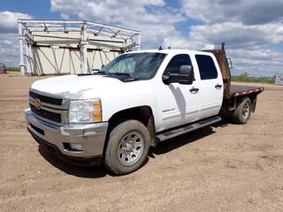 2012 Chevrolet Silverado 3500HD 4X4 Flat Deck Truck c/w 6.0L Vortec, A/T, 11,000lb GVWR, 104in X 7ft Deck And LT265/70R18 Tires. Showing 294,907kms. VIN 1GC4K0CG8CF159189 *Note: Windshield Cracked, Engine Light On* (FORT SASKATCHEWAN YARD)