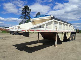 1998 Decap 38ft Tri-Axle Belly Dump Trailer c/w 2 Hopper, Clam Gates, A/R Susp, Manual Roll Tarp And 11R24.5 Tires. CVIP 03/2025. VIN 2D9DS4C37WL017417 (LOCATED IN EDSON)