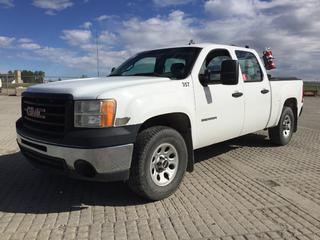 2011 GMC Sierra Crew Cab 4X4 Pick Up c/w 5.3L Vortec V8 Engine, Auto, Tow Package, Headache Rack, Tonneau Cover, LT265/70R17 Tires, Showing 149,442kms, VIN 3GTP2TE39BG352179. Unit #357 (HIGH RIVER YARD) *PL#79*