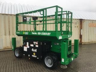 2015 Genie GS-3369RT All Terrain Scissor Lift c/w Kubota 1.1L Diesel Engine, 32ft Platform Height, 1000lb Capacity, 26x12D380 Tires, Showing 2447hrs, S/N GS6915-7754 (HIGH RIVER YARD)