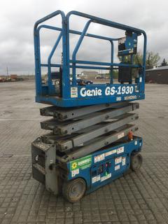 2015 Genie GS-1930 Electric Scissor Lift, 19ft Platform Height, 500lb Capacity, 12x4.5x8 Tires, Showing 100.7hrs, S/N GS3015A-145535 (HIGH RIVER YARD)